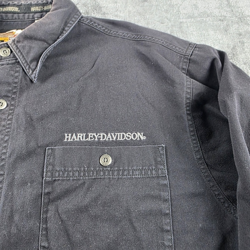 Vtg Harley Davidson Shirt Big Eagle Embroidery Black Mens Large Cotton Biker L - Picture 10 of 11